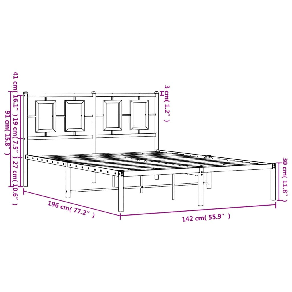 Metal Bed Frame with Headboard White 135x190 cm