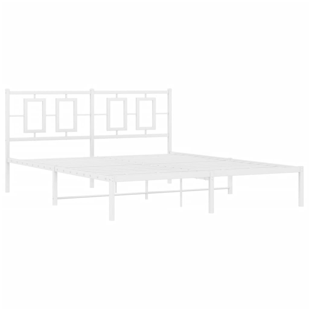 Metal Bed Frame with Headboard White 150x200 cm