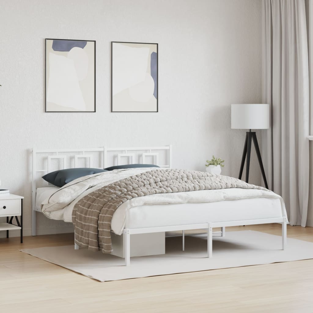 Metal Bed Frame with Headboard White 150x200 cm