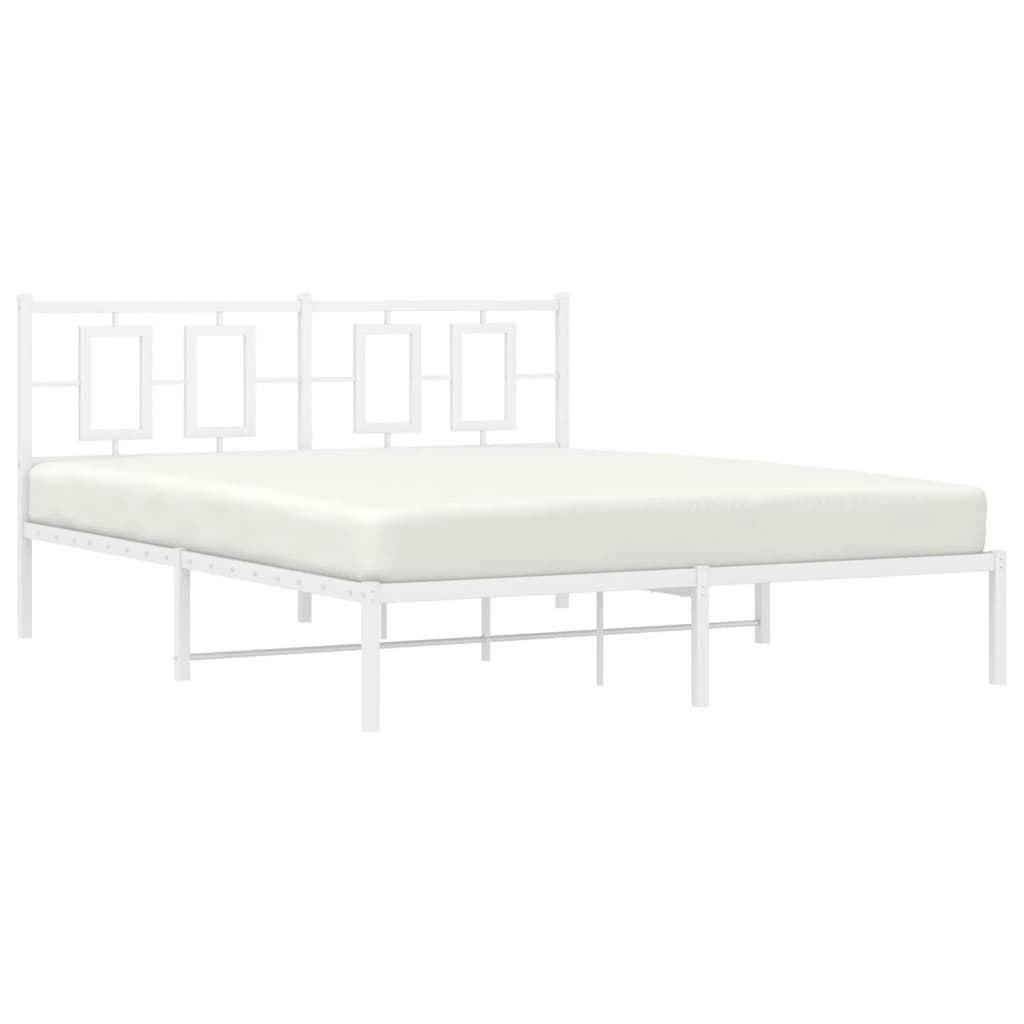 Metal Bed Frame with Headboard White 150x200 cm