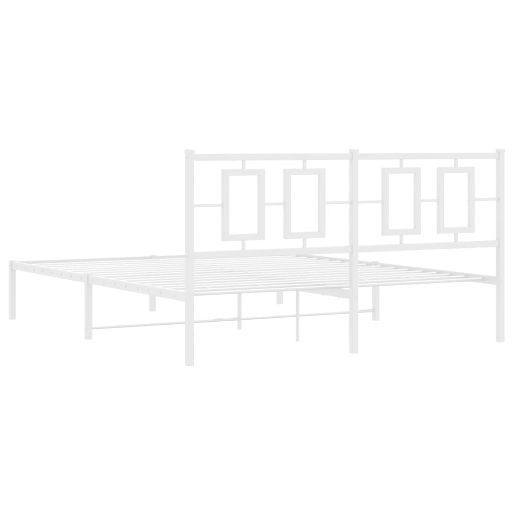 Metal Bed Frame with Headboard White 150x200 cm