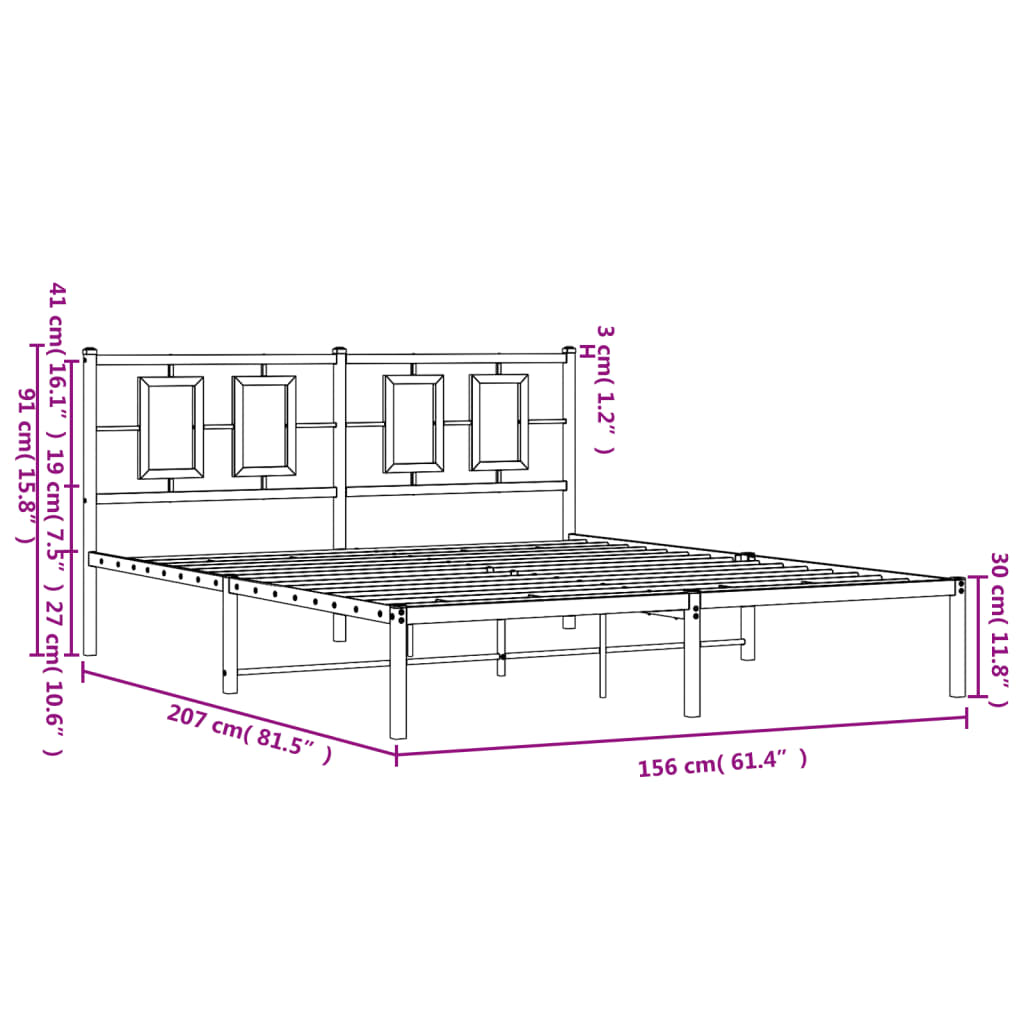 Metal Bed Frame with Headboard White 150x200 cm