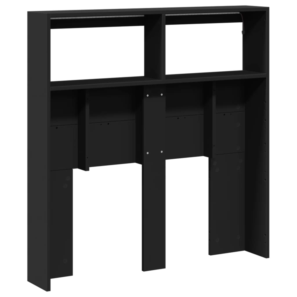 Headboard Cabinet with LED Black 100x17x102 cm