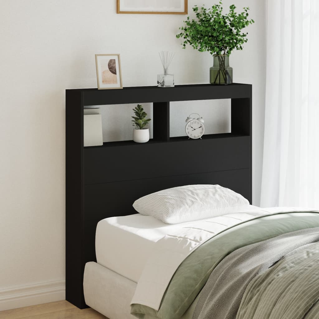 Headboard Cabinet with LED Black 100x17x102 cm