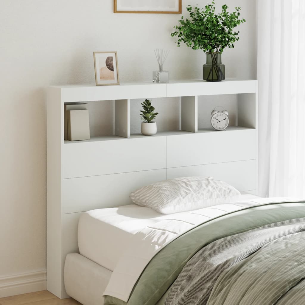 Headboard Cabinet with LED White 120x17x102 cm