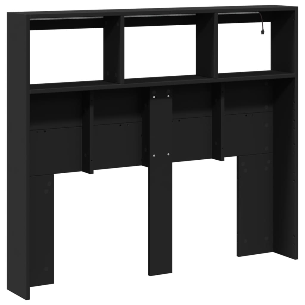 Headboard Cabinet with LED Black 120x17x102 cm