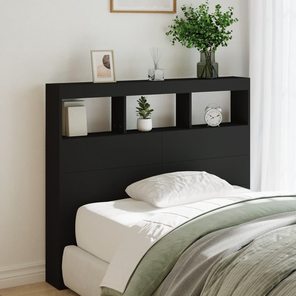 Headboard Cabinet with LED Black 120x17x102 cm