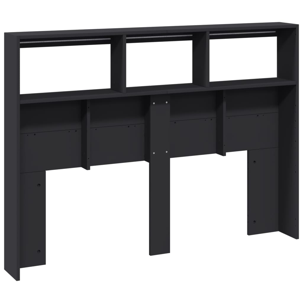 Headboard Cabinet with LED Black 140x17x102 cm