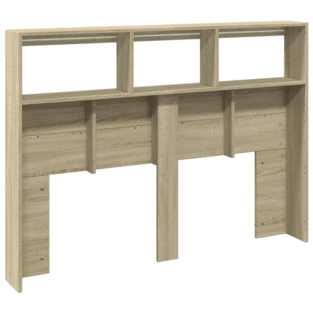 Headboard Cabinet with LED Sonoma Oak 140x17x102 cm