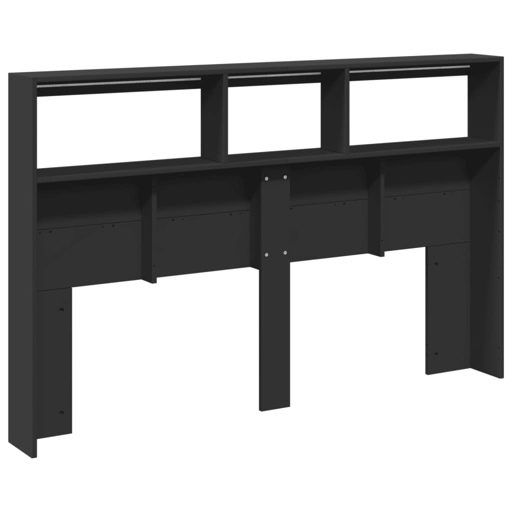 Headboard Cabinet with LED Black 160x17x102 cm