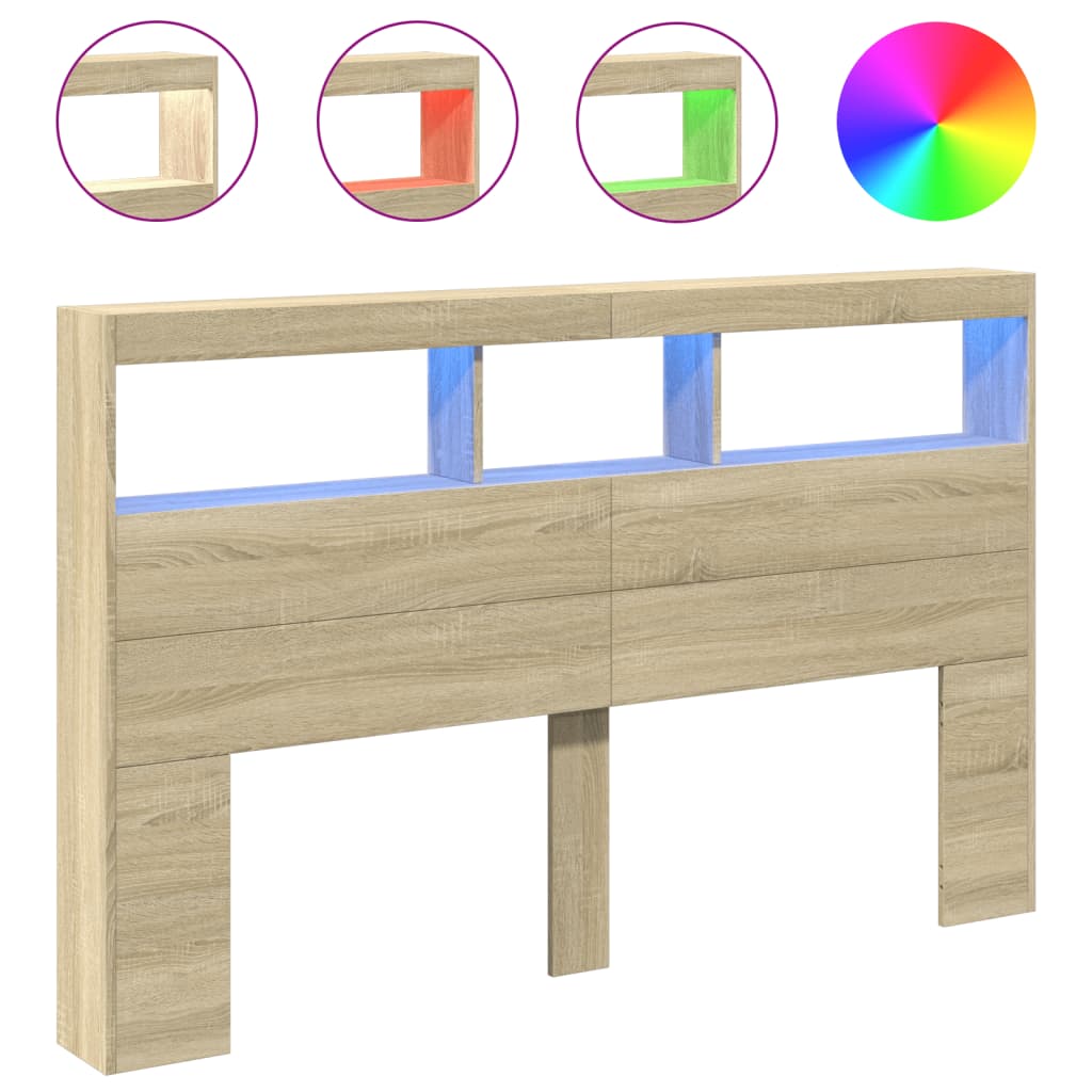 Headboard Cabinet with LED Sonoma Oak 160x17x102 cm