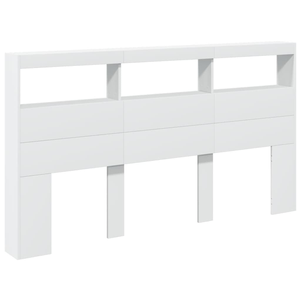 Headboard Cabinet with LED White 180x17x102 cm