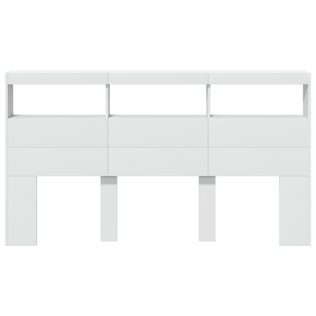 Headboard Cabinet with LED White 180x17x102 cm