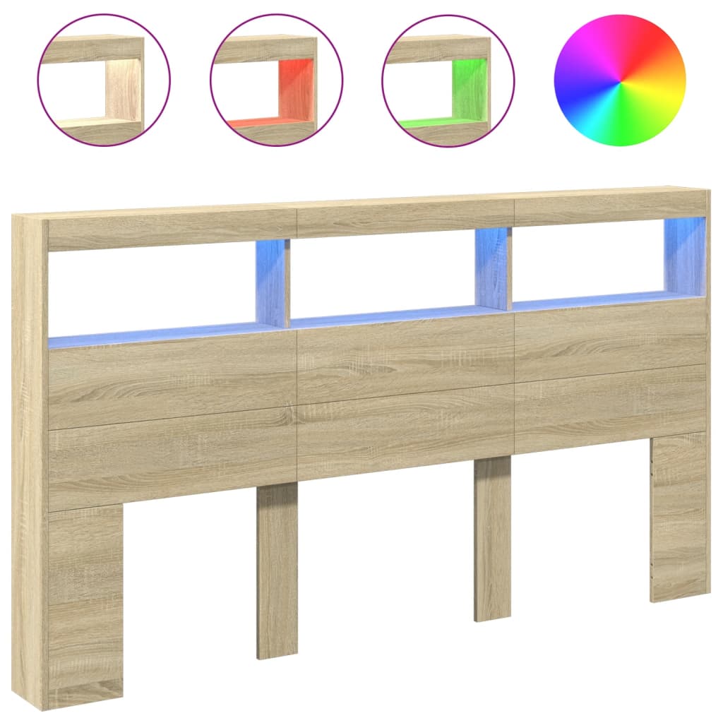 Headboard Cabinet with LED Sonoma Oak 180x17x102 cm