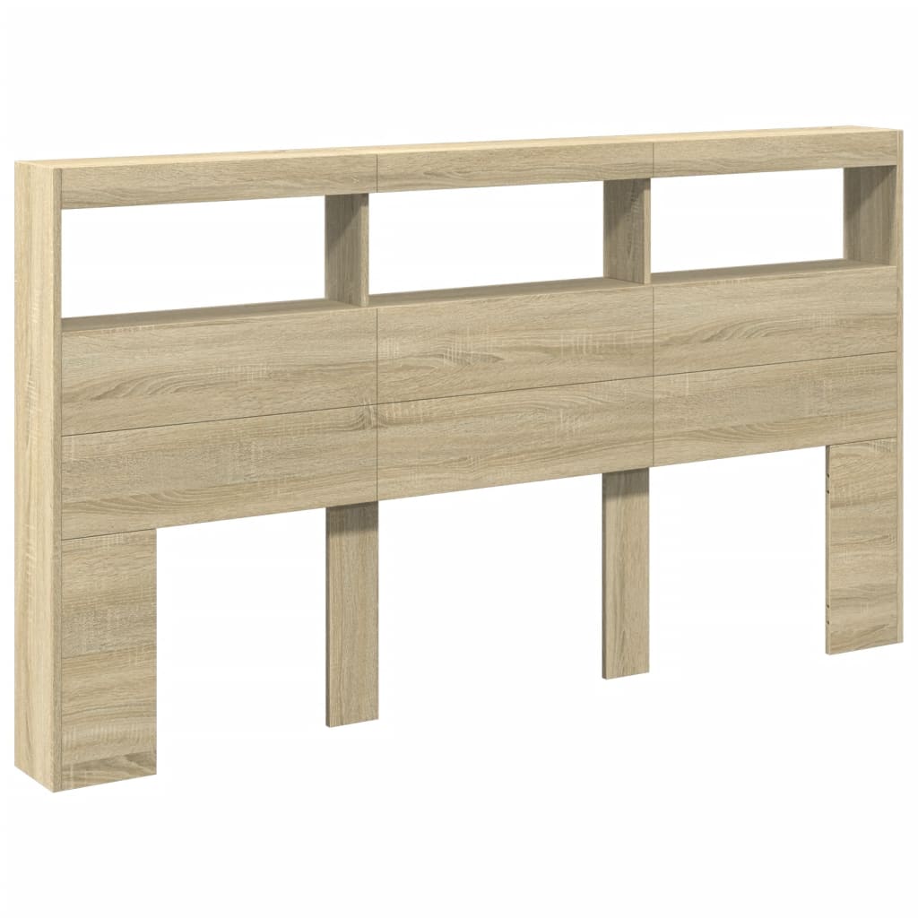 Headboard Cabinet with LED Sonoma Oak 180x17x102 cm