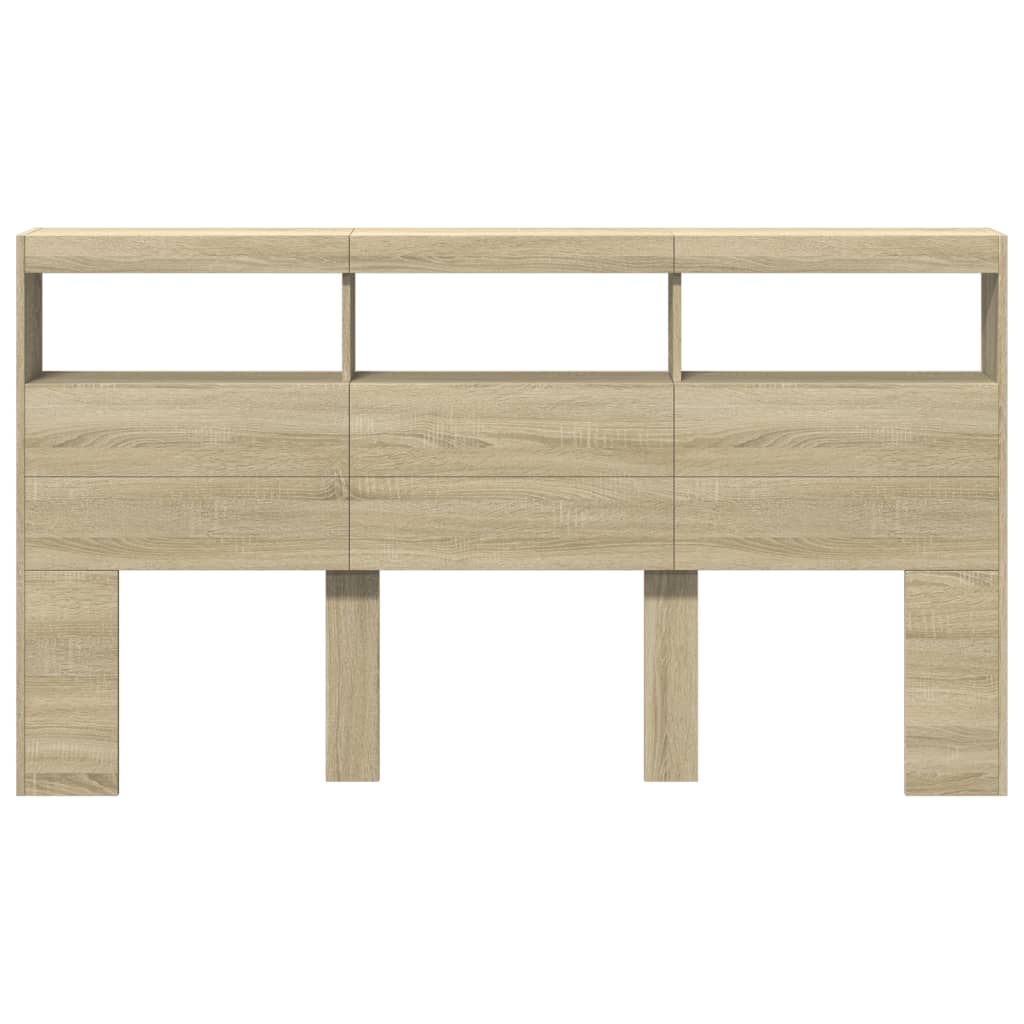 Headboard Cabinet with LED Sonoma Oak 180x17x102 cm