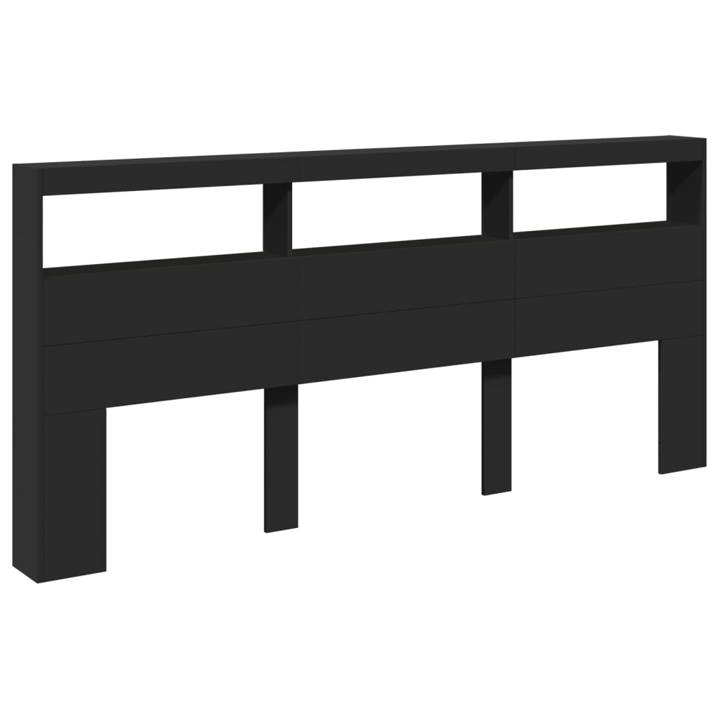 Headboard Cabinet with LED Black 220x17x102 cm