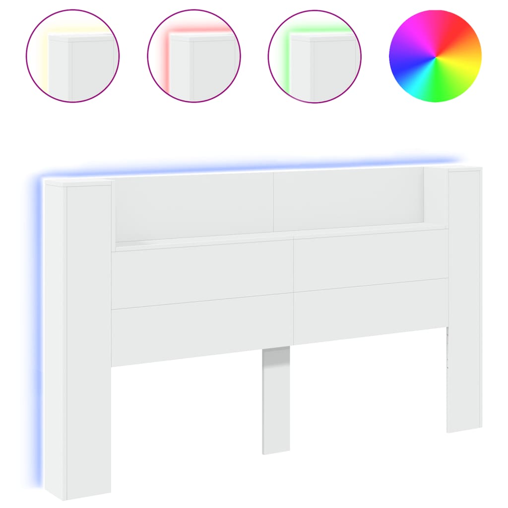 Headboard Cabinet with LED White 180x16.5x103.5 cm