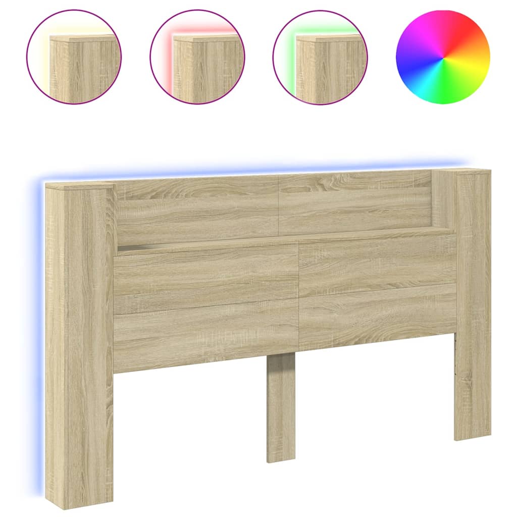 Headboard Cabinet with LED Sonoma Oak 180x16.5x103.5 cm