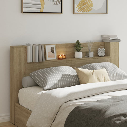 Headboard Cabinet with LED Sonoma Oak 180x16.5x103.5 cm