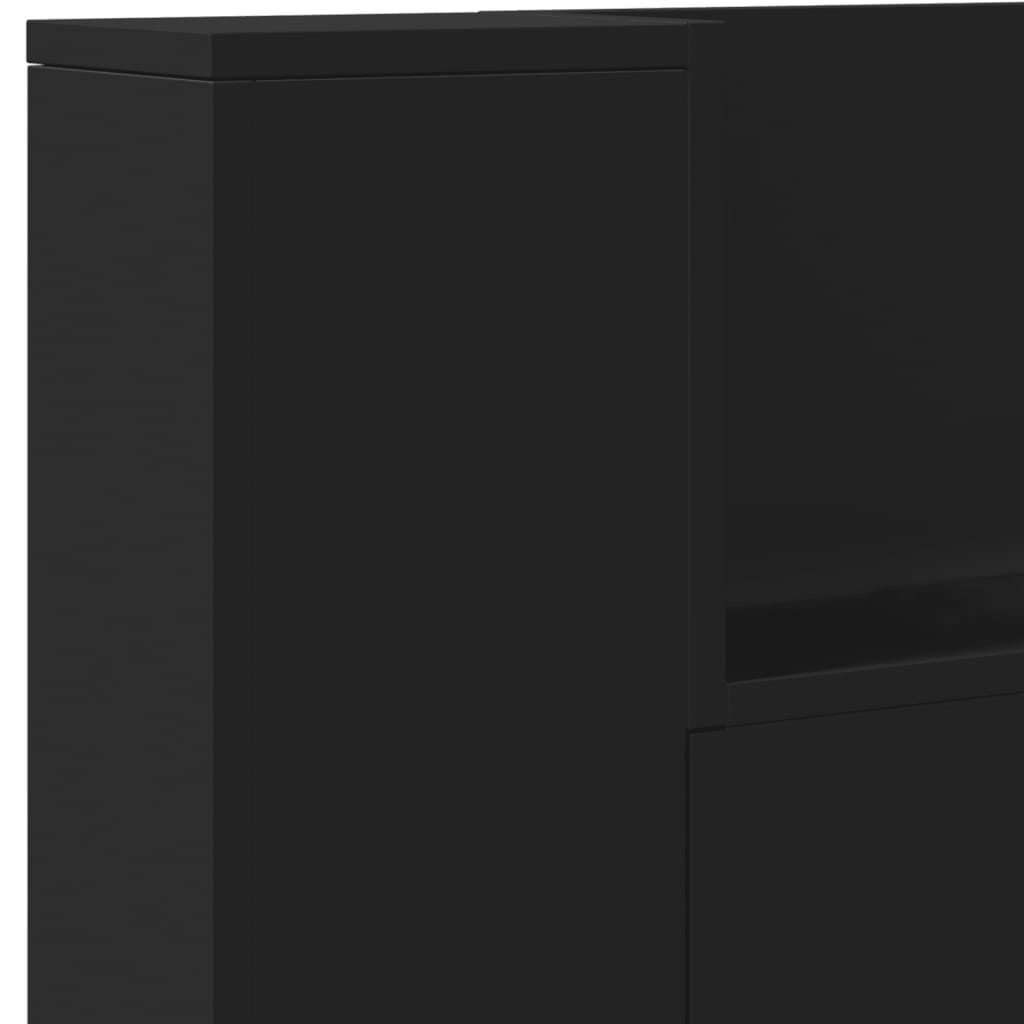 Headboard Cabinet with LED Black 200x16.5x103.5 cm