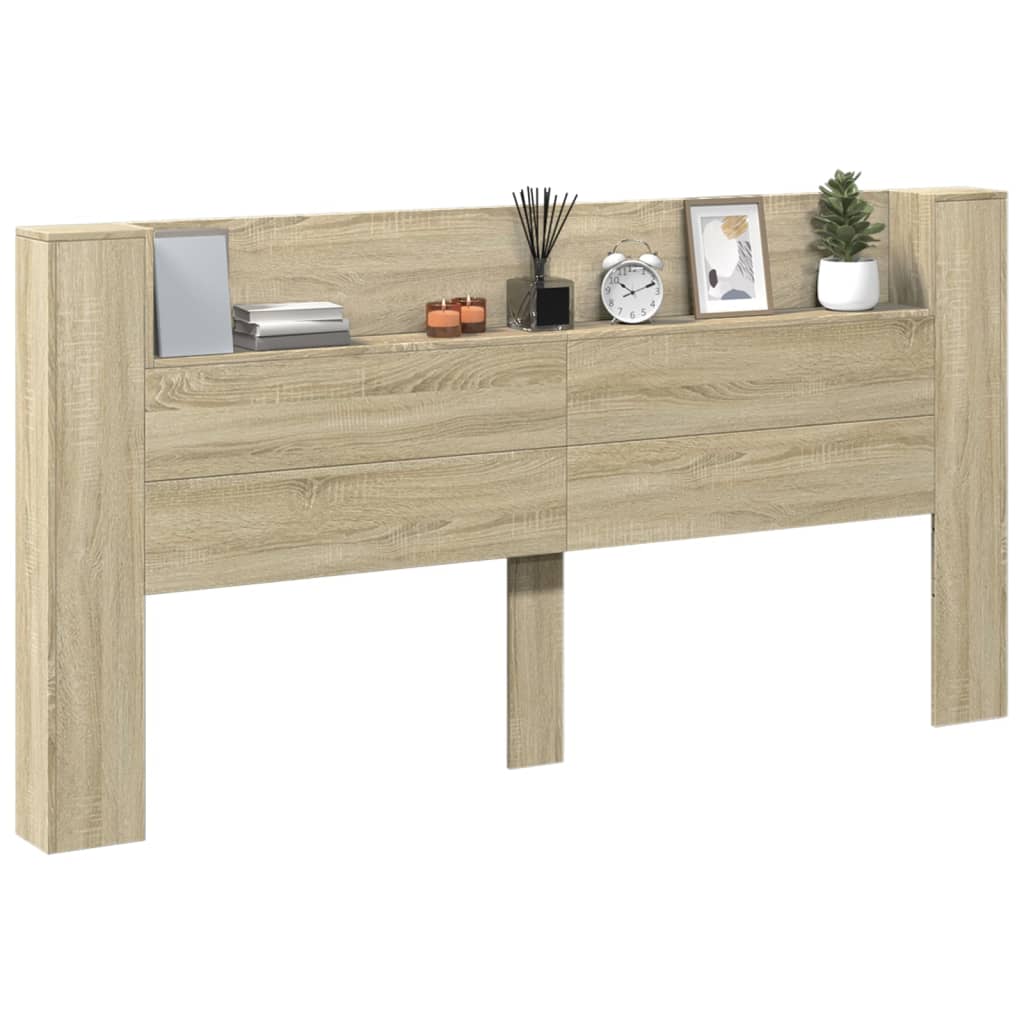 Headboard Cabinet with LED Sonoma Oak 200x16.5x103.5 cm