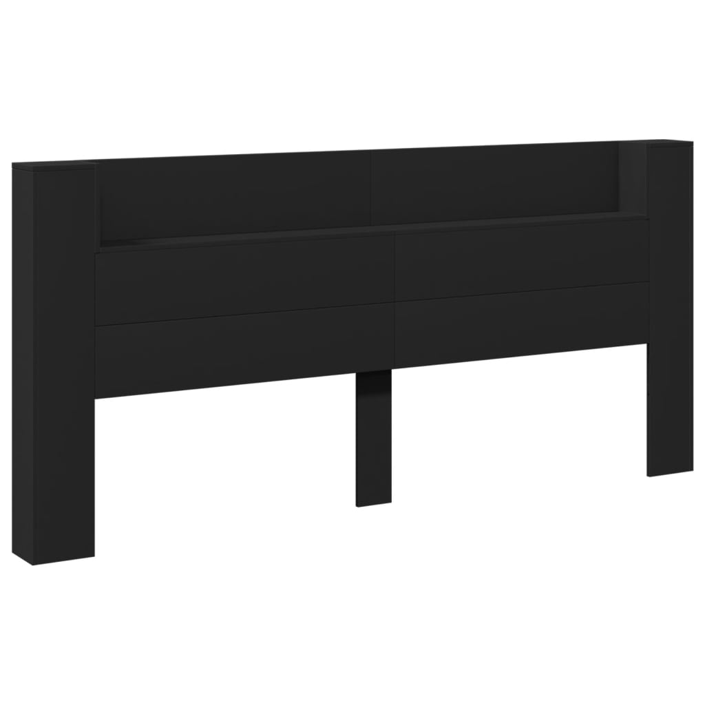 Headboard Cabinet with LED Black 220x16.5x103.5 cm