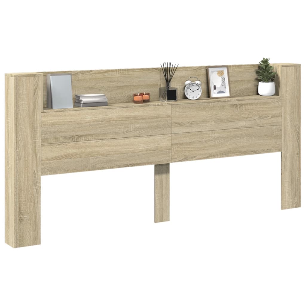 Headboard Cabinet with LED Sonoma Oak 220x16.5x103.5 cm