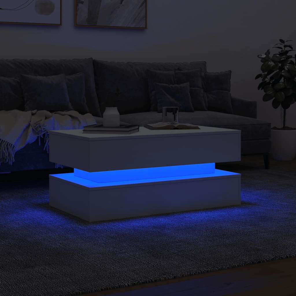 Coffee Table with LED Lights White 90x50x40 cm