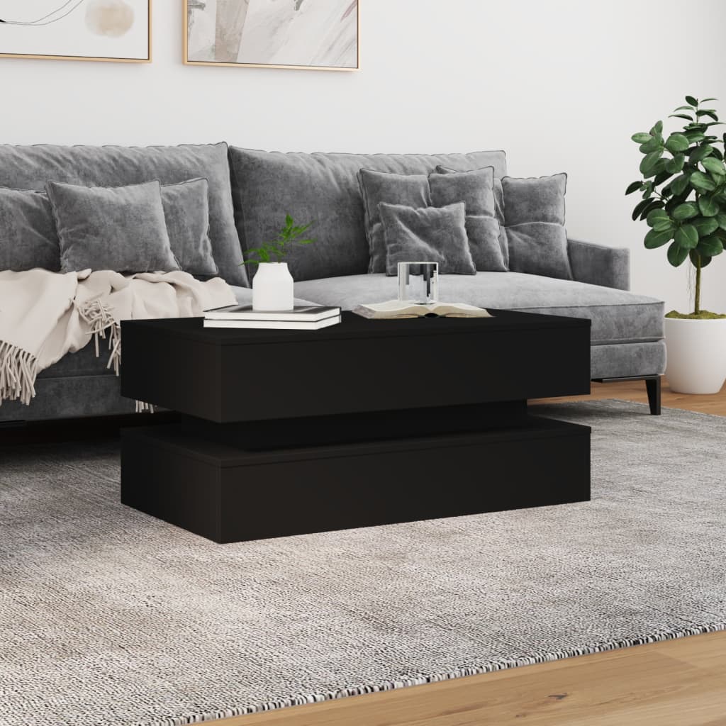 Coffee Table with LED Lights Black 90x50x40 cm