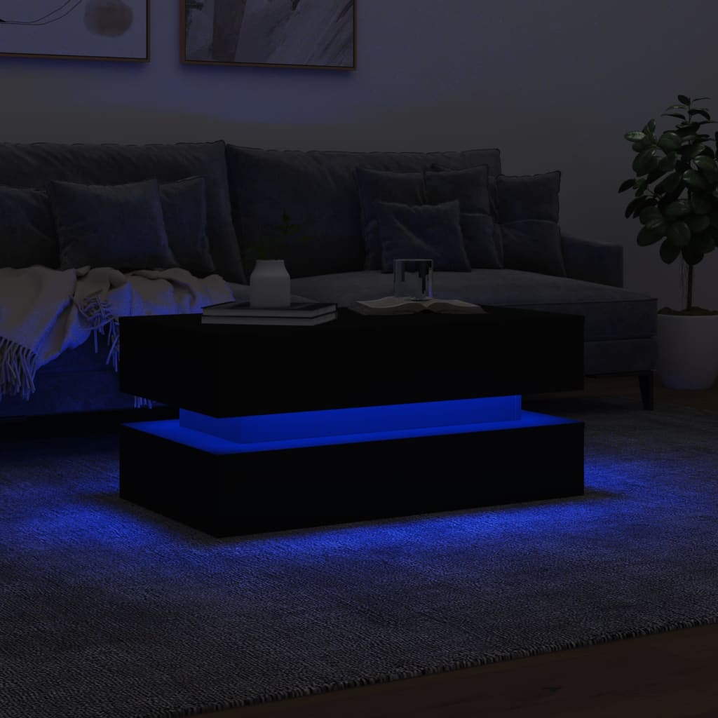 Coffee Table with LED Lights Black 90x50x40 cm