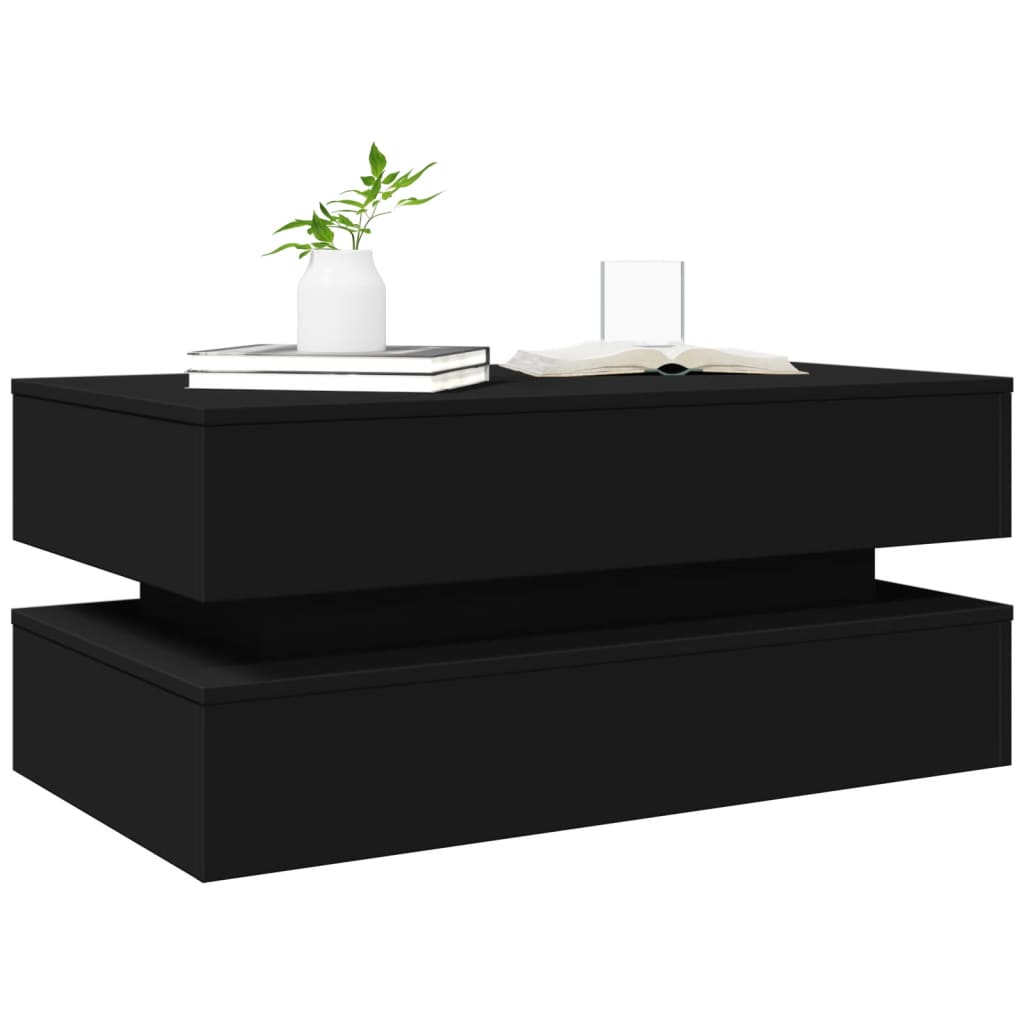 Coffee Table with LED Lights Black 90x50x40 cm