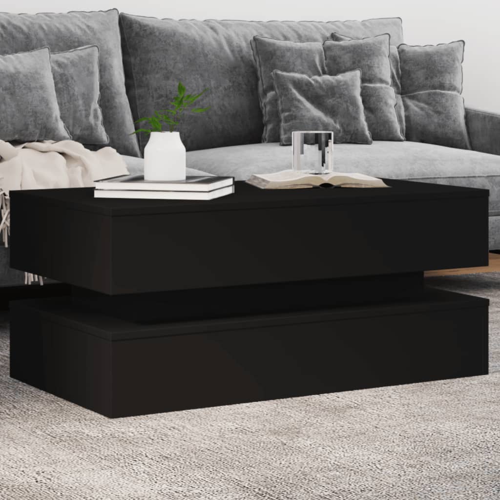 Coffee Table with LED Lights Black 90x50x40 cm