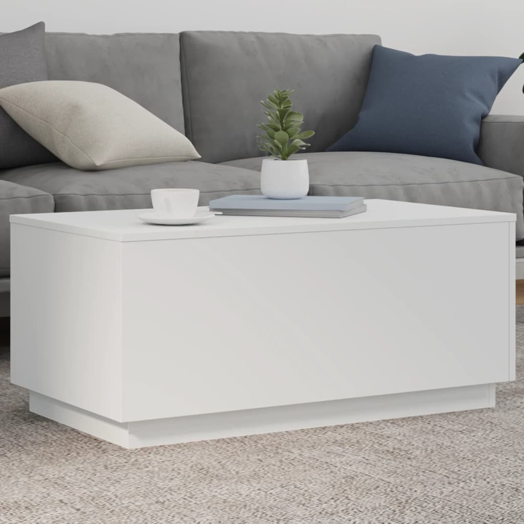 Coffee Table with LED Lights White 90x50x40 cm